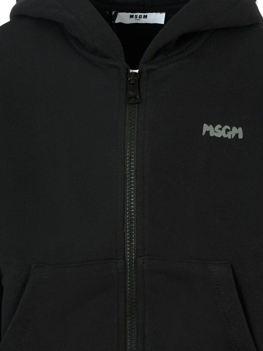 Felpa per bambino MSGM Kids nero con cappuccio e zip - Image 3