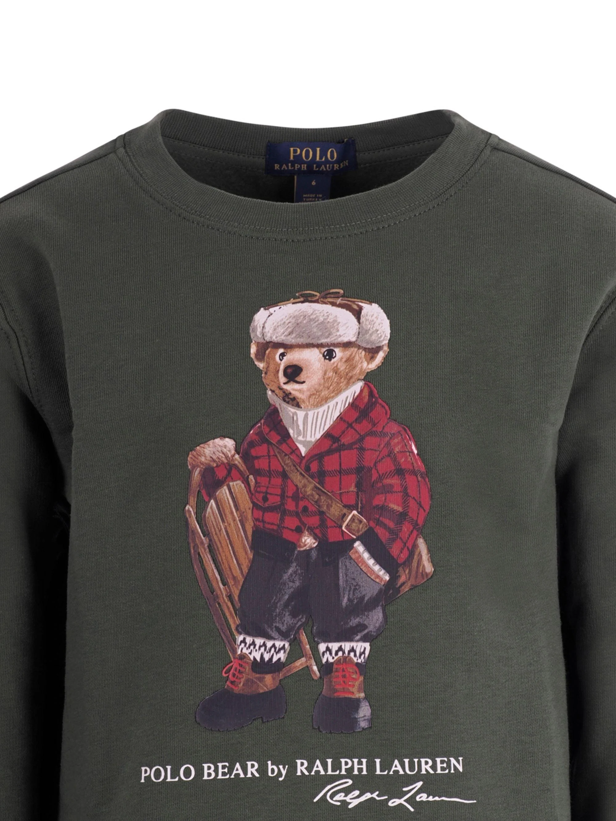 Felpa per bambino Polo Ralph Lauren Kids verde con stampa Polo Bear - Image 3