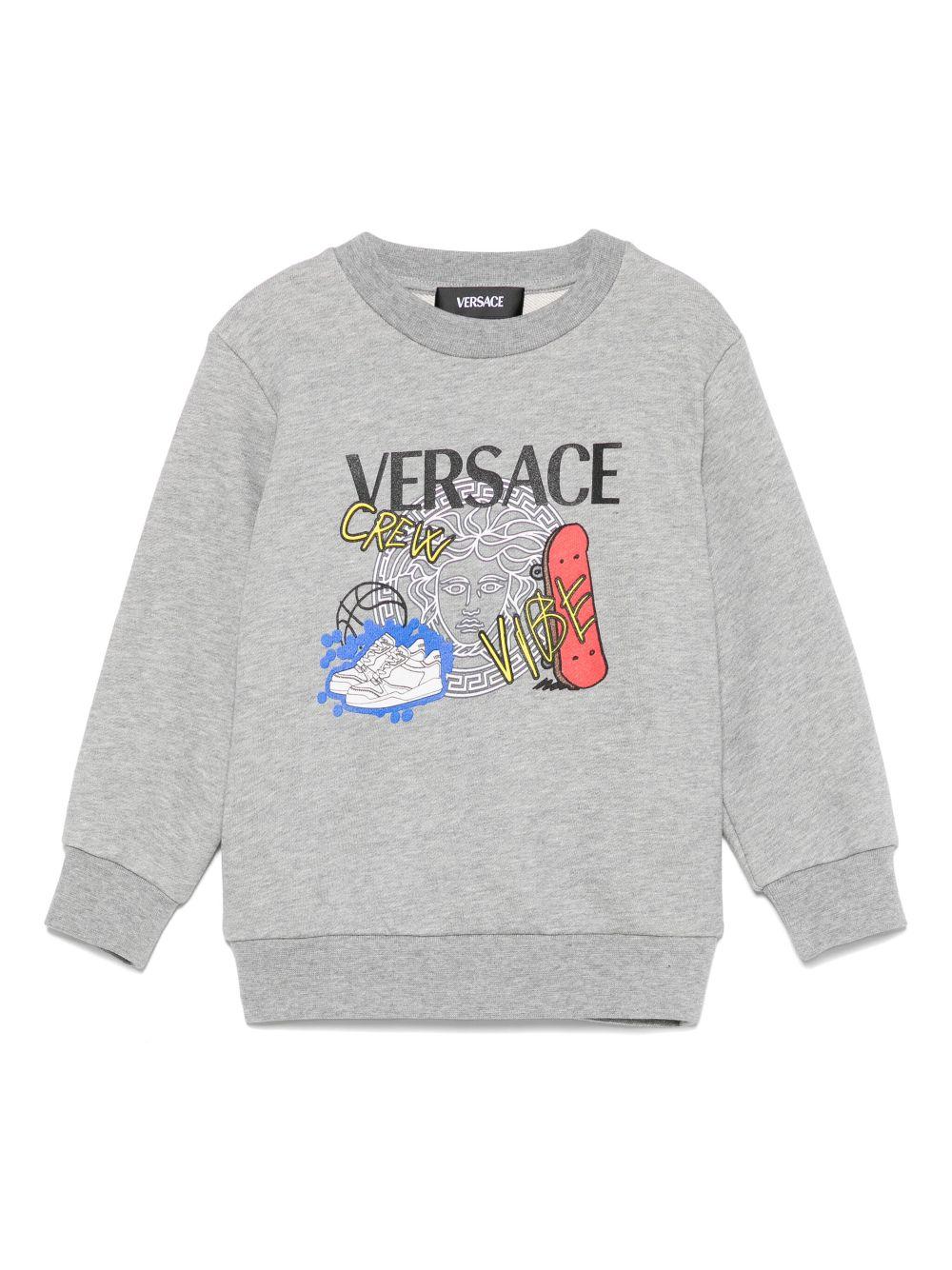 Felpa per bambino Versace Kids grigio con stampa Medusa