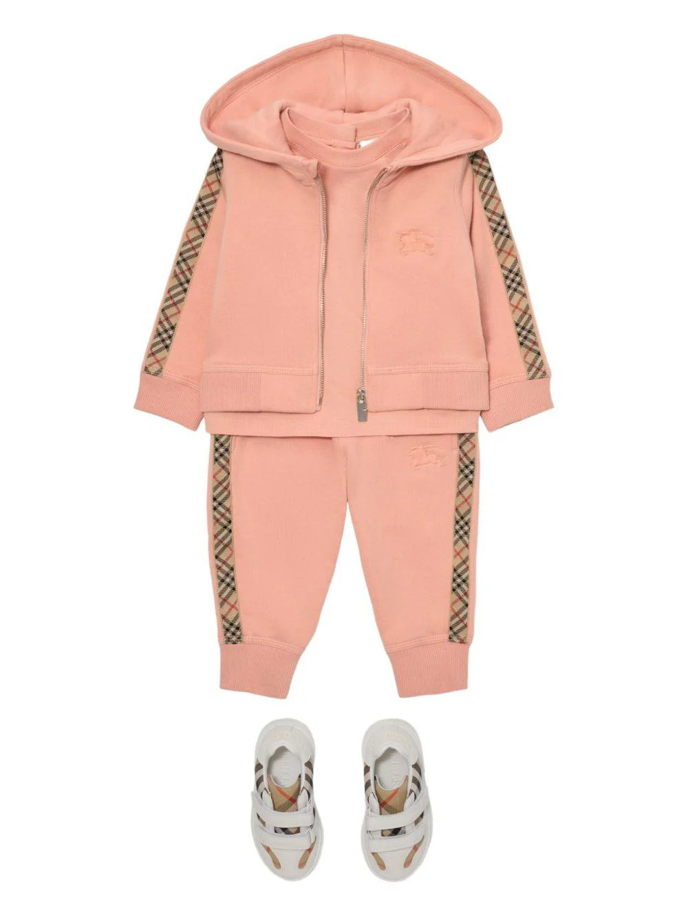 Felpa per neonata Burberry Kids rosa con finiture a quadri - Image 2