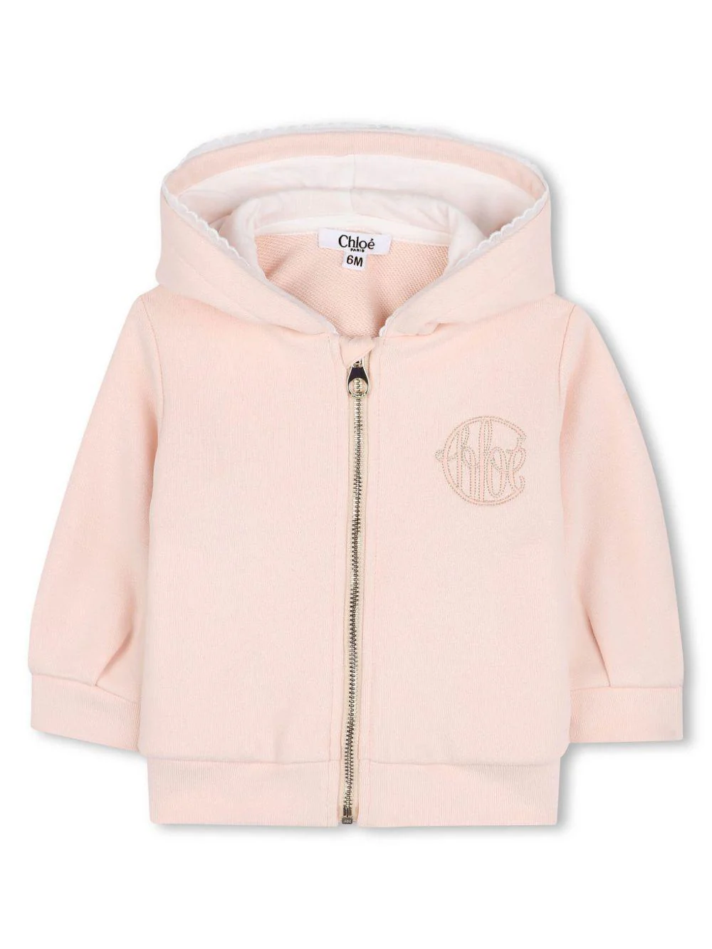Felpa per neonata Chloé Kids rosa con cappuccio e dettagli in pizzo