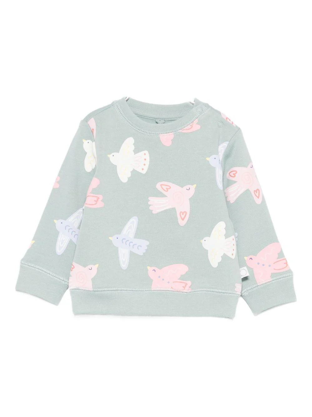 Felpa per neonata Stella McCartney Kids verde con stampa uccellini