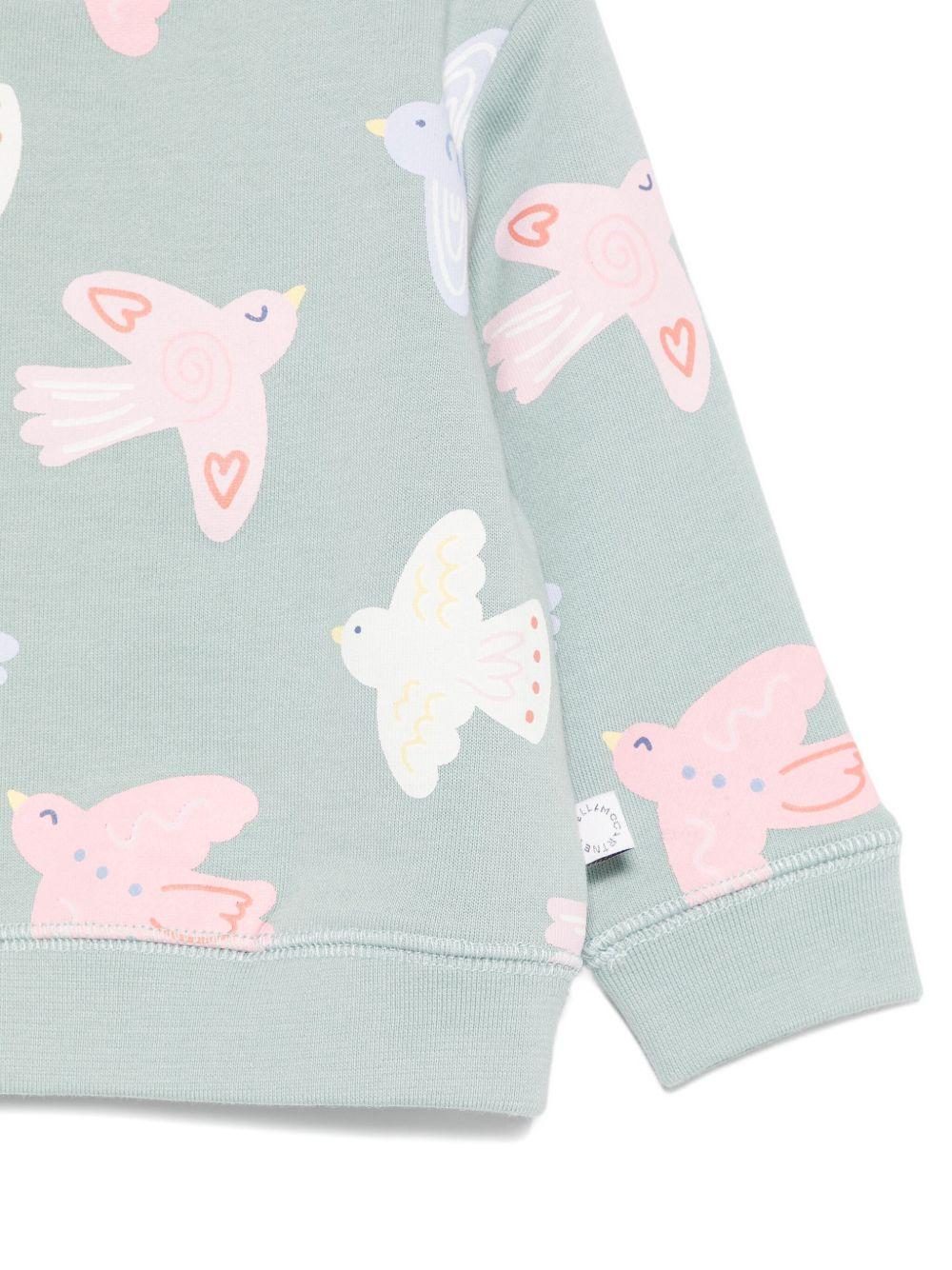 Felpa per neonata Stella McCartney Kids verde con stampa uccellini - Image 3
