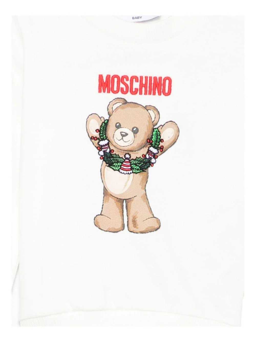 Felpa per neonati Moschino Kids bianco con stampa Teddy natalizio - Image 3