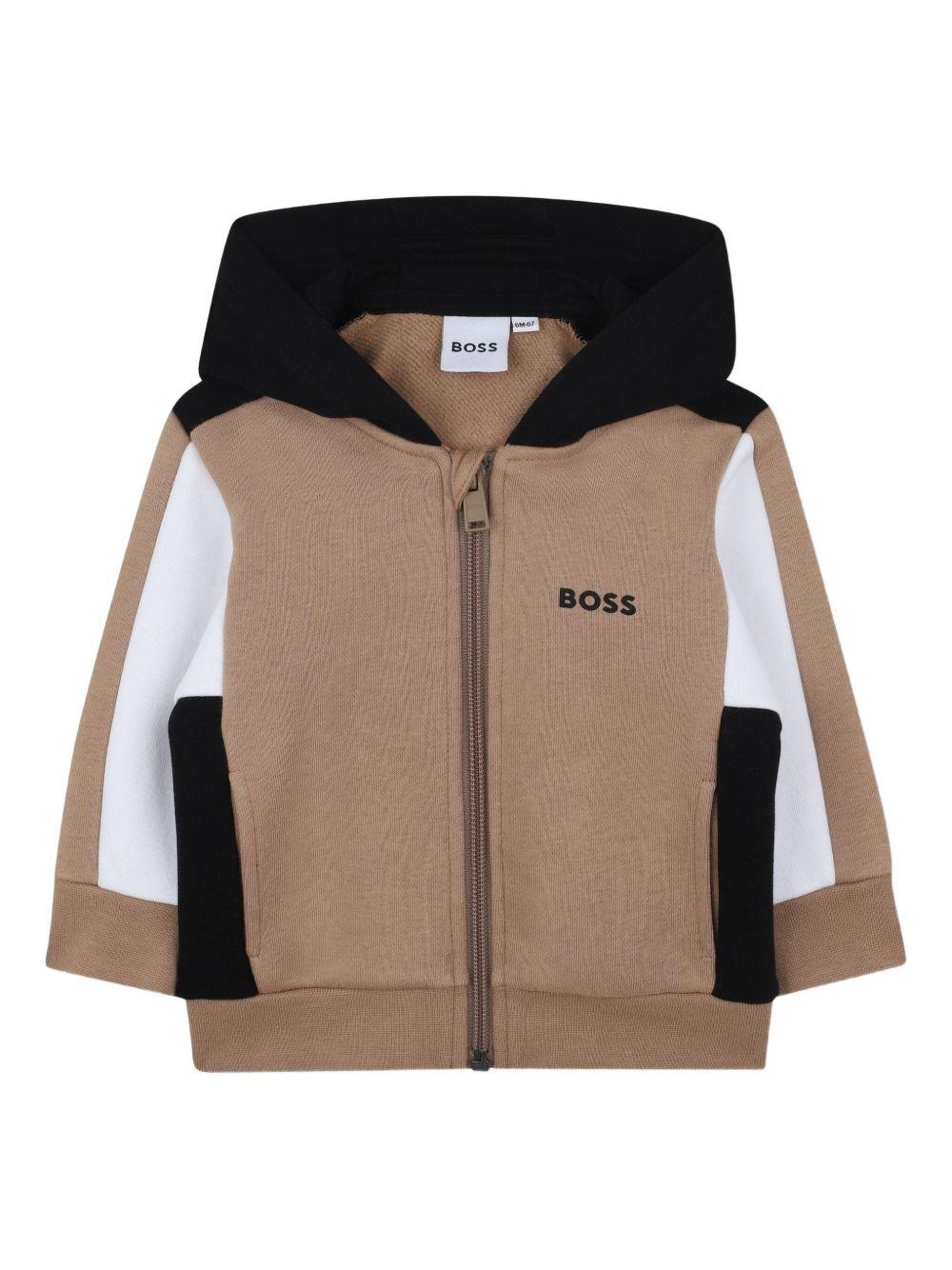 Felpa per neonato BOSS Kids marrone con design color-block