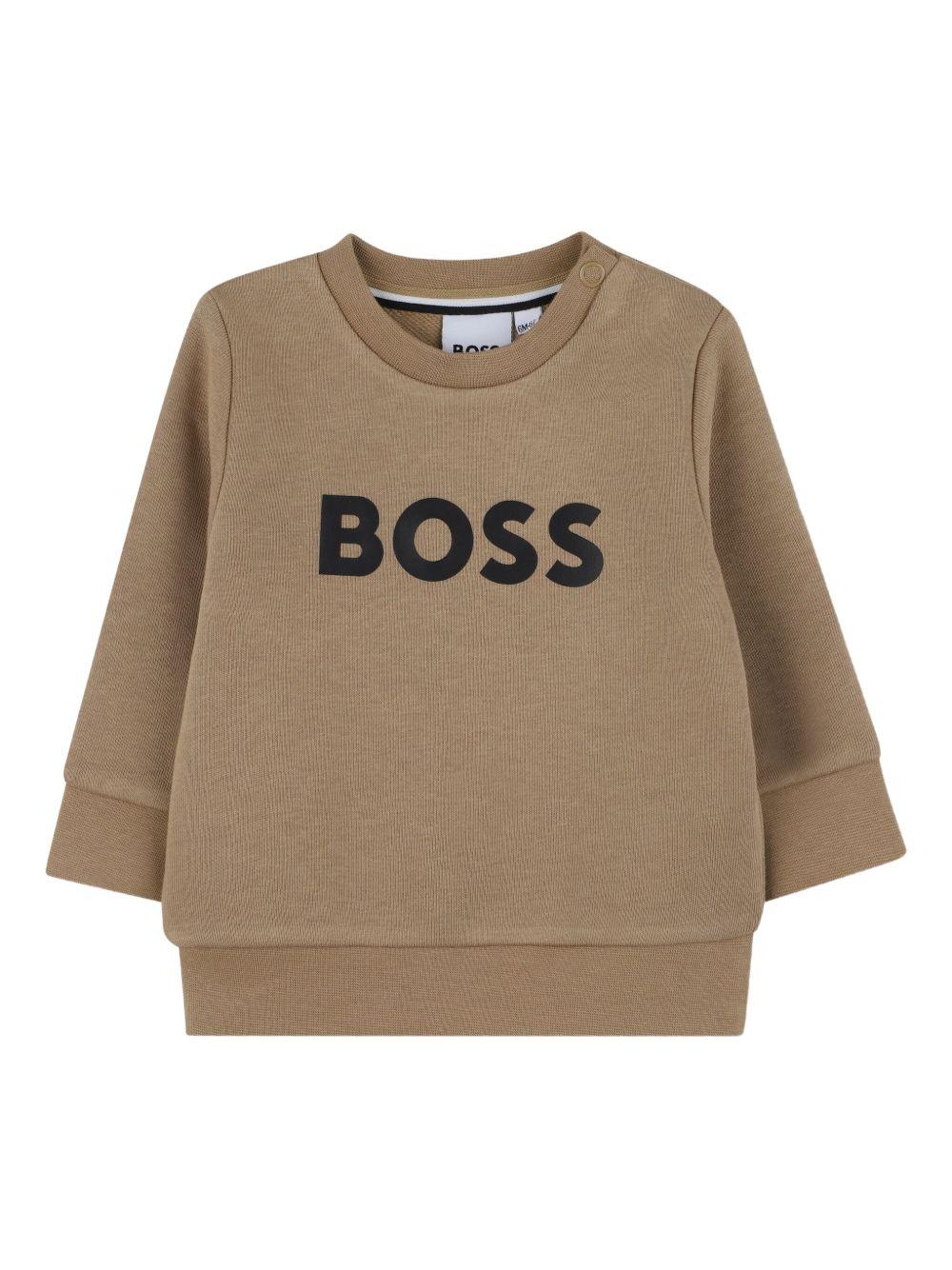 Felpa per neonato Boss Kids marrone con stampa logo