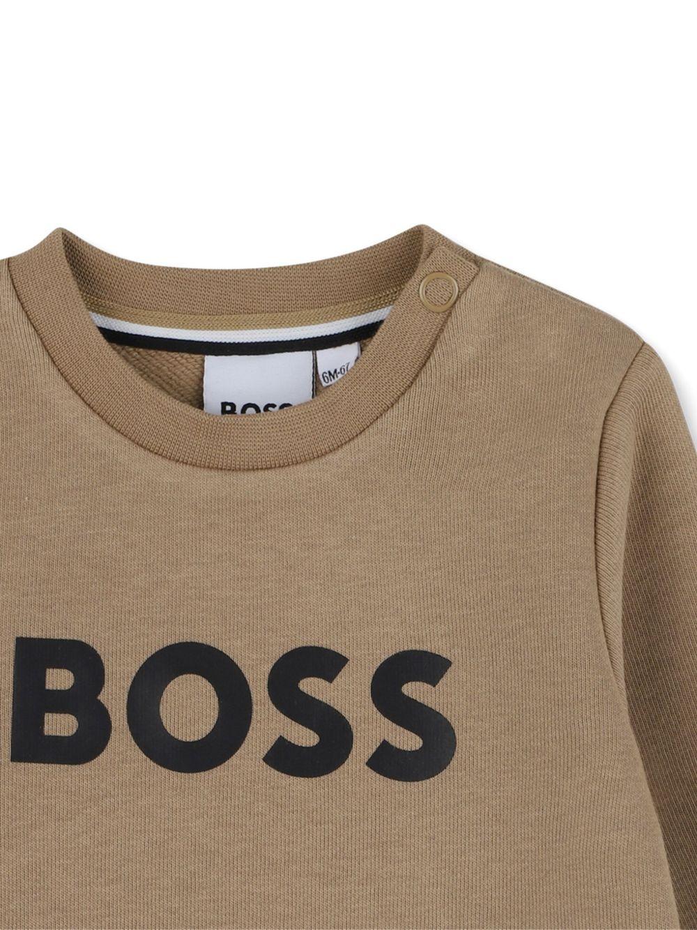 Felpa per neonato Boss Kids marrone con stampa logo - Image 3