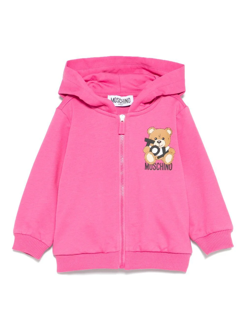 Felpa Teddy Bear con cappuccio per neonata Moschino Kids fucsia con due tasche laterali