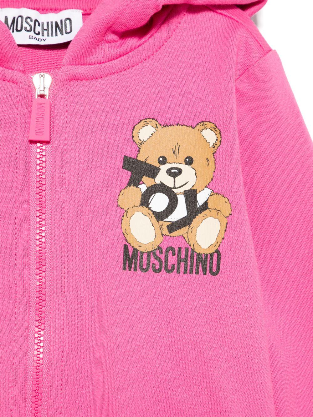 Felpa Teddy Bear con cappuccio per neonata Moschino Kids fucsia con due tasche laterali - Image 3