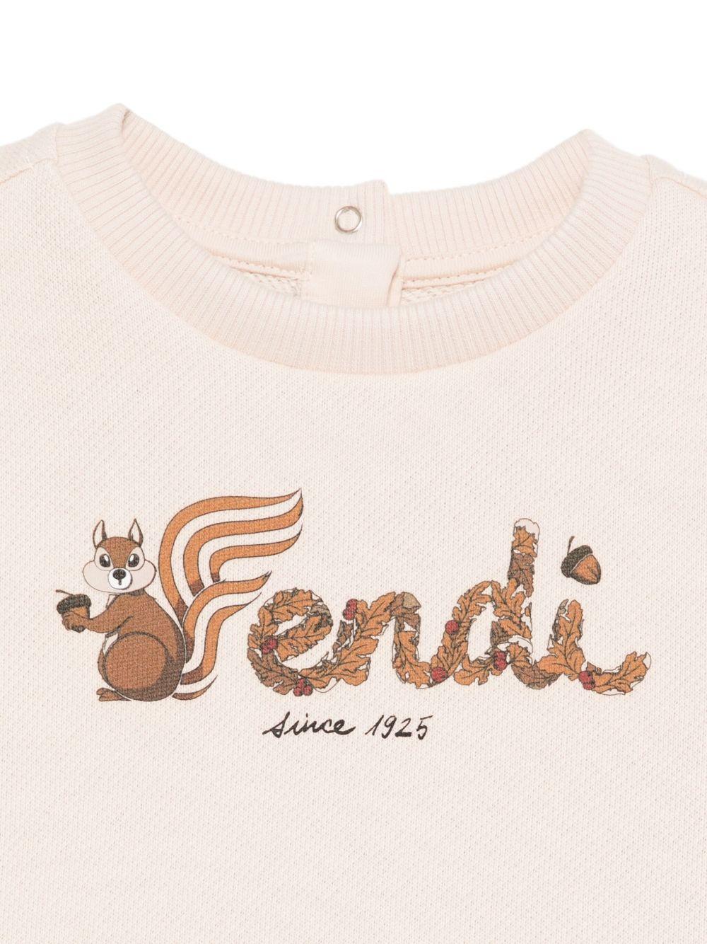Felpe per neonati Fendi Kids beige con stampa grafica scoiattolo - Image 2