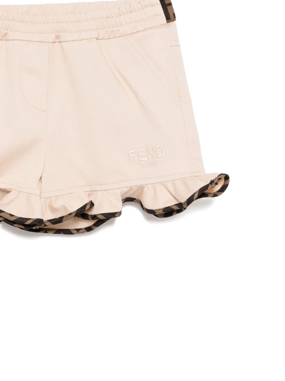Pantaloncini per neonata Fendi Kids beige con logo ricamato - Image 5