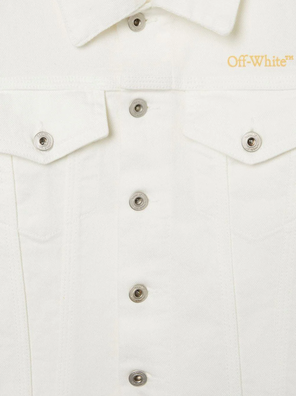 Giacca denim per bambina Off-White Kids Bookish Diag bianco con stampa sulle maniche - Image 3