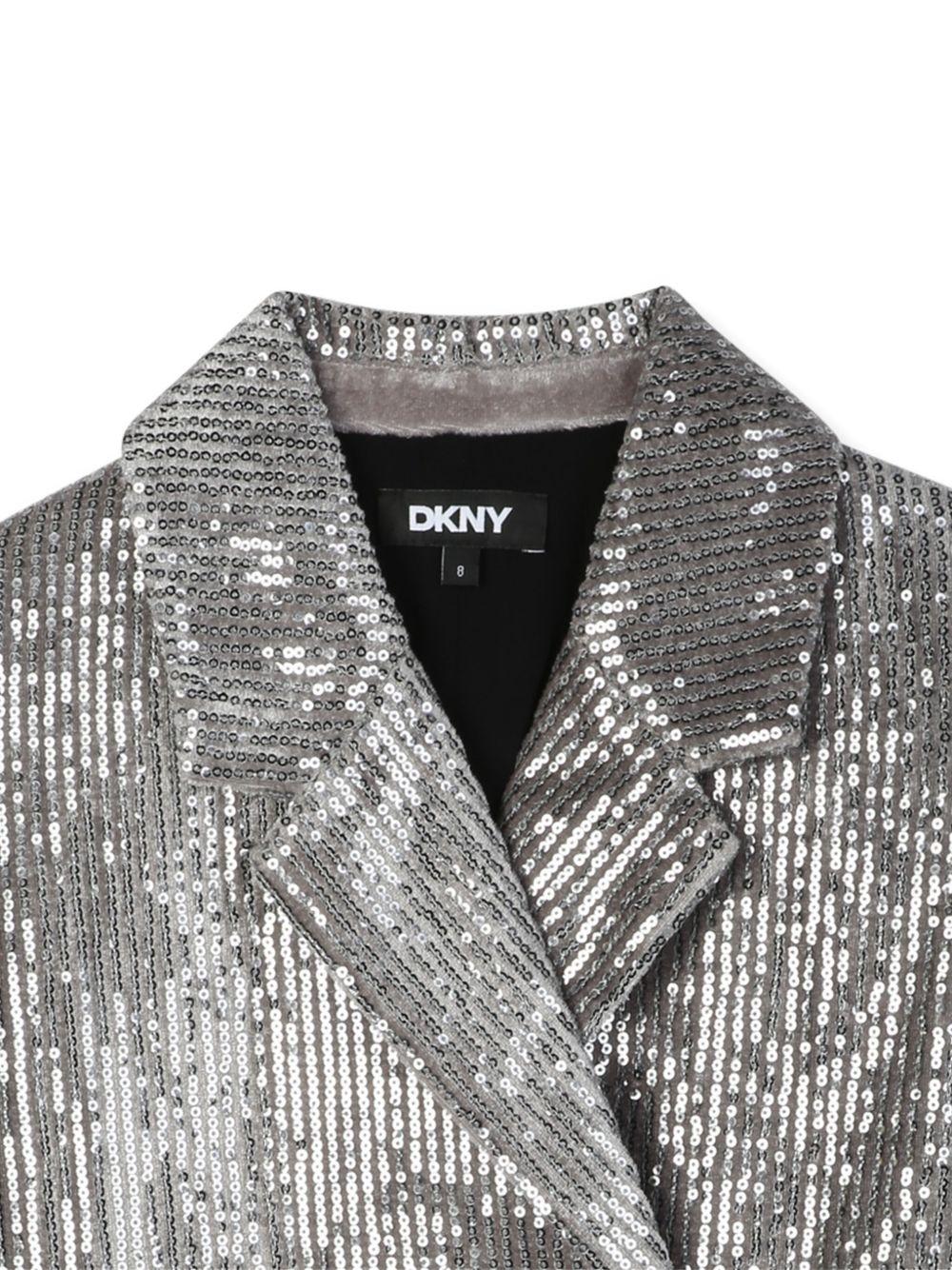 Giacca doppiopetto per bambina Dkny Kids argento con decorazione con paillettes all-over - Image 2