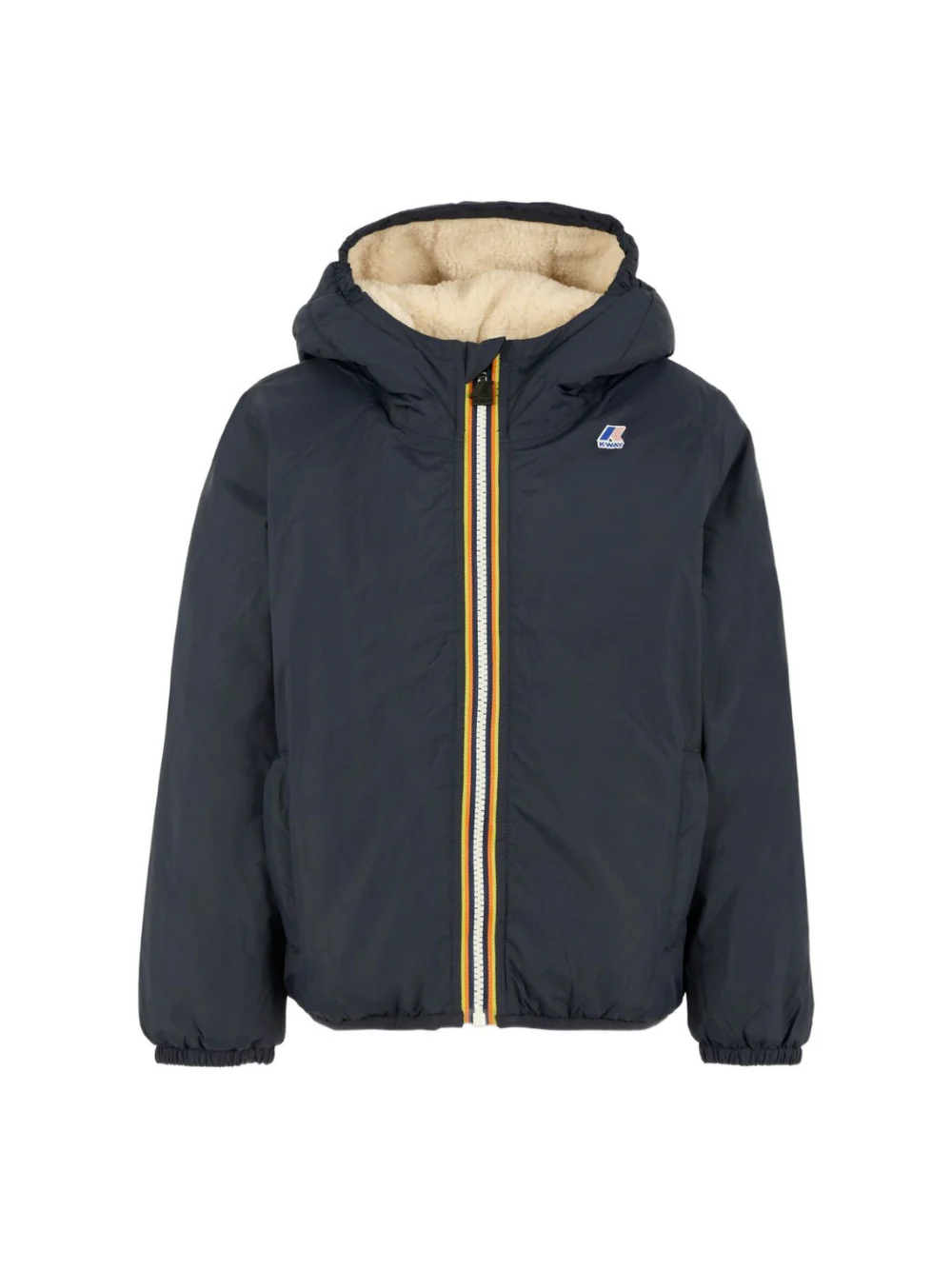 Giacca per bambino K Way Kids blu con cappuccio e fodera in pile