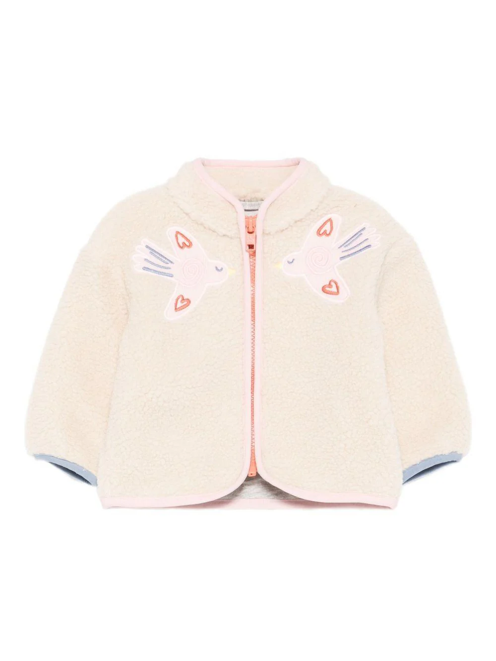 Giacca per neonata Stella McCartney Kids beige con ricamo uccellini