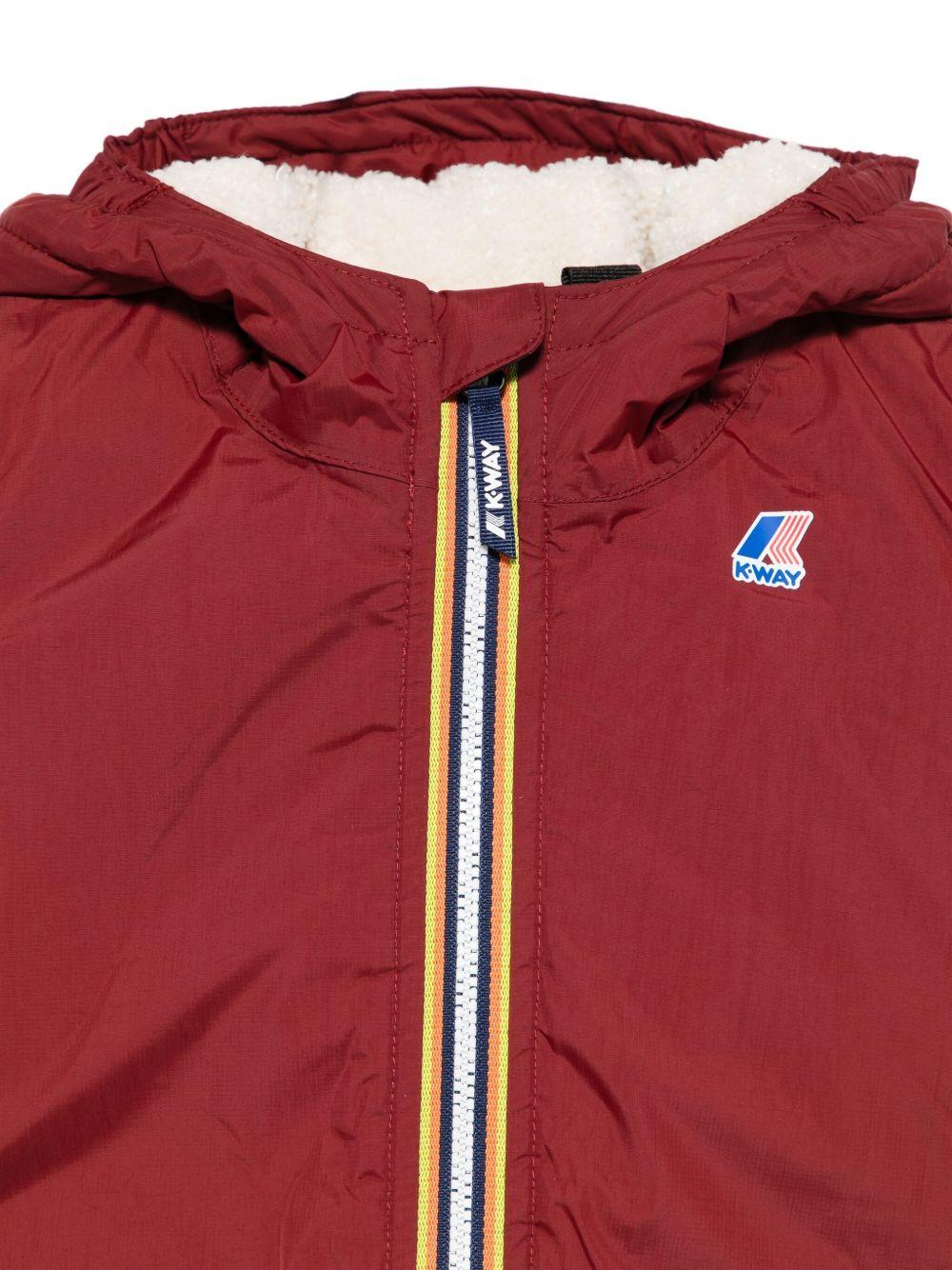 Giacca per neonati K-Way Kids rosso con cappuccio e zip frontale - Image 3