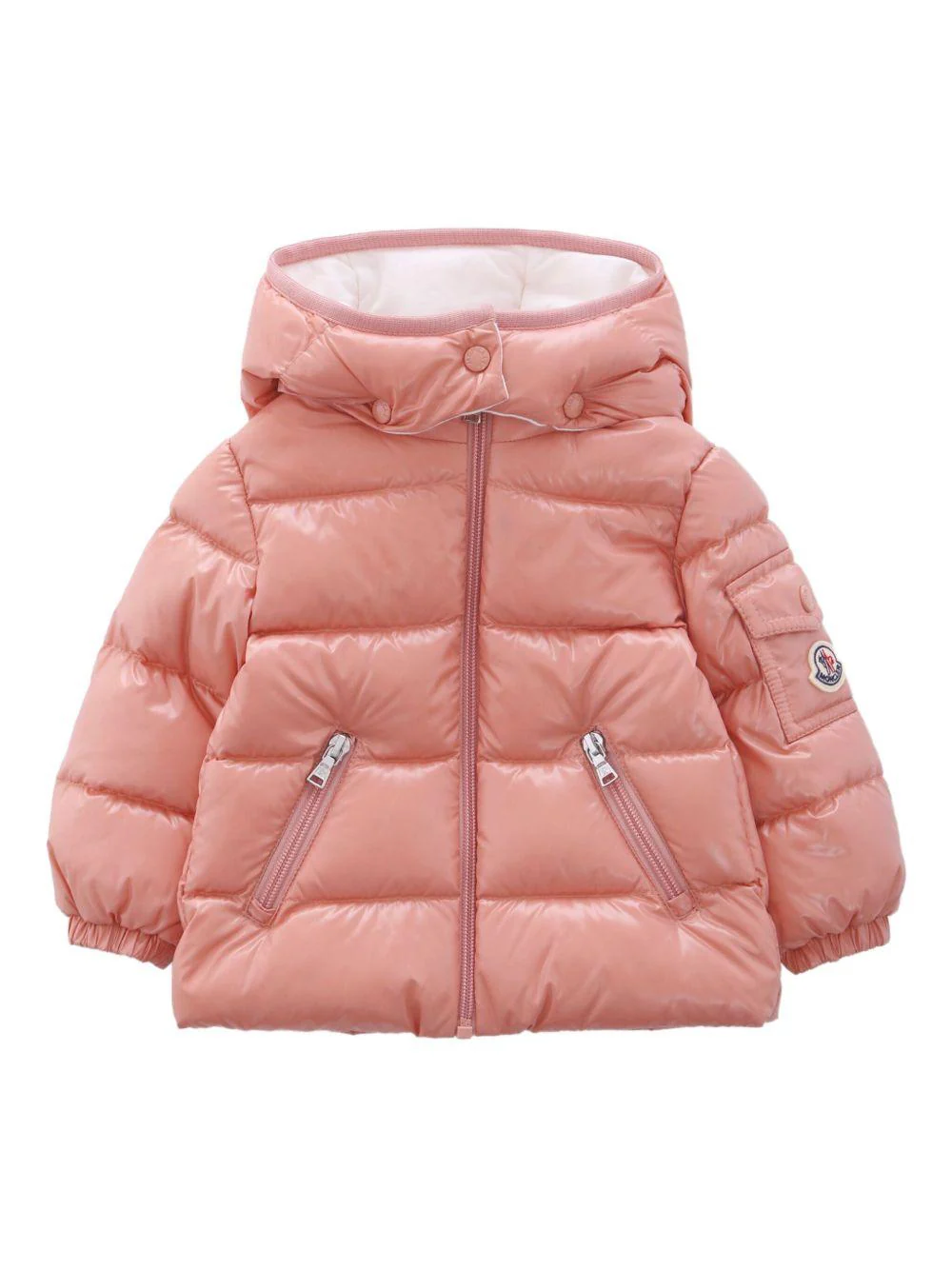 Giacca trapuntata per neonata Moncler Enfant rosa con cappuccio