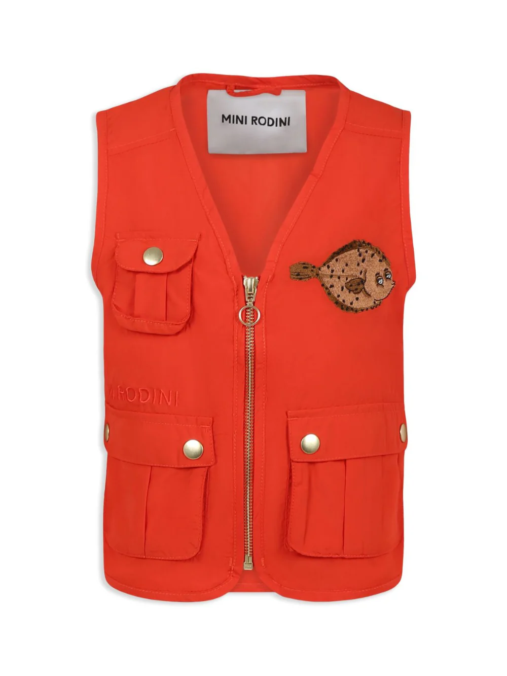Gilet con tasche per bambino Mini Rodini rosso con motivo con ricamo