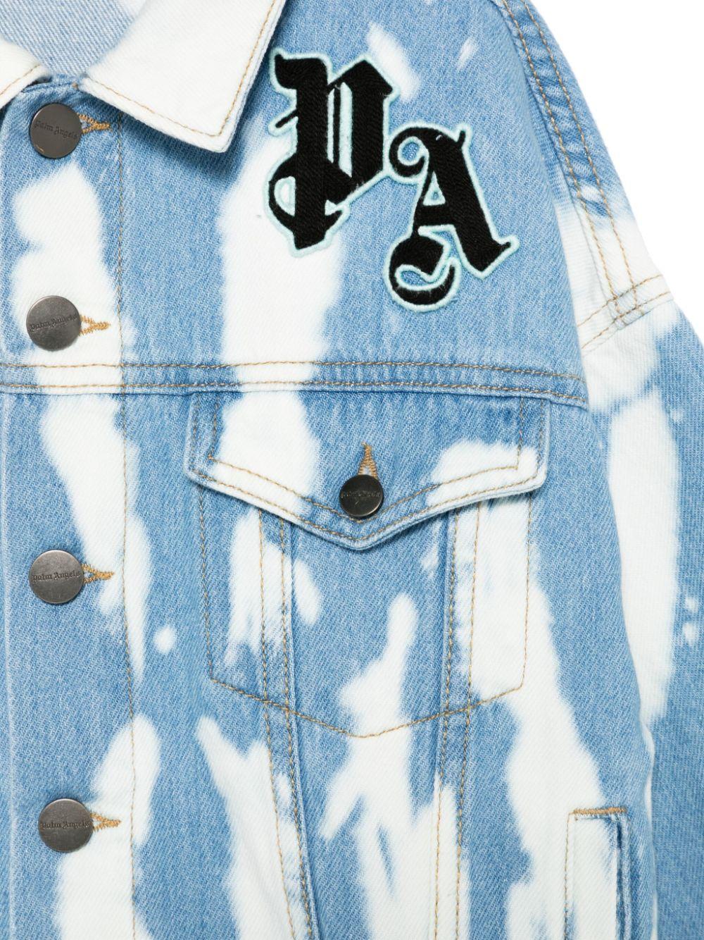 Giubbino con applicazione PA per bambino Palm Angels Kids azzurro con polsini con abbottonatura - Image 3
