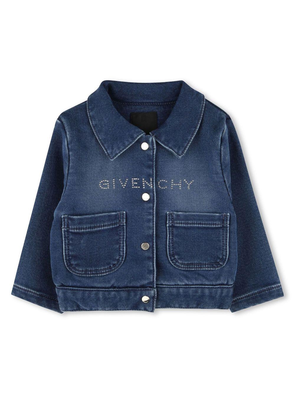 Giubbino denim per neonata Givenchy Kids blu con decorazione con strass