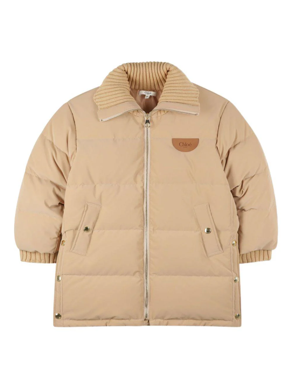 Giubbino per bambina Chloé Kids beige con applicazione con logo
