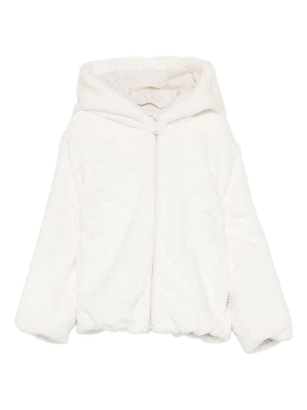 Giubbino per bambina MC2 Saint Barth Kids bianco con applicazione orecchie da orso