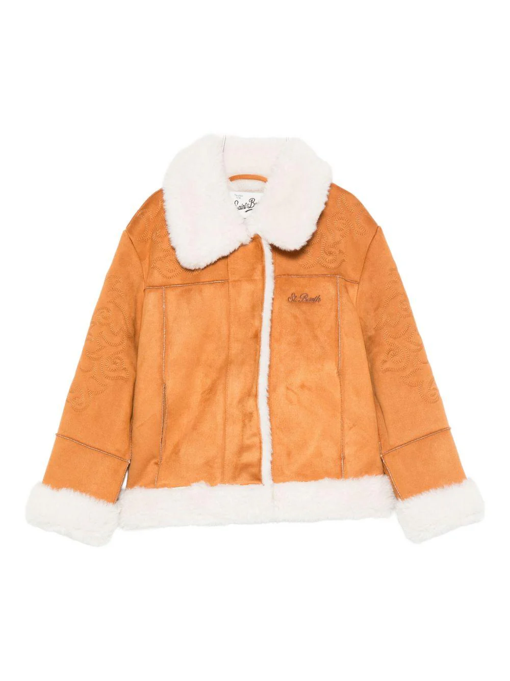 Giubbino per bambina MC2 Saint Barth Kids marrone con colletto in pelliccia sintetica