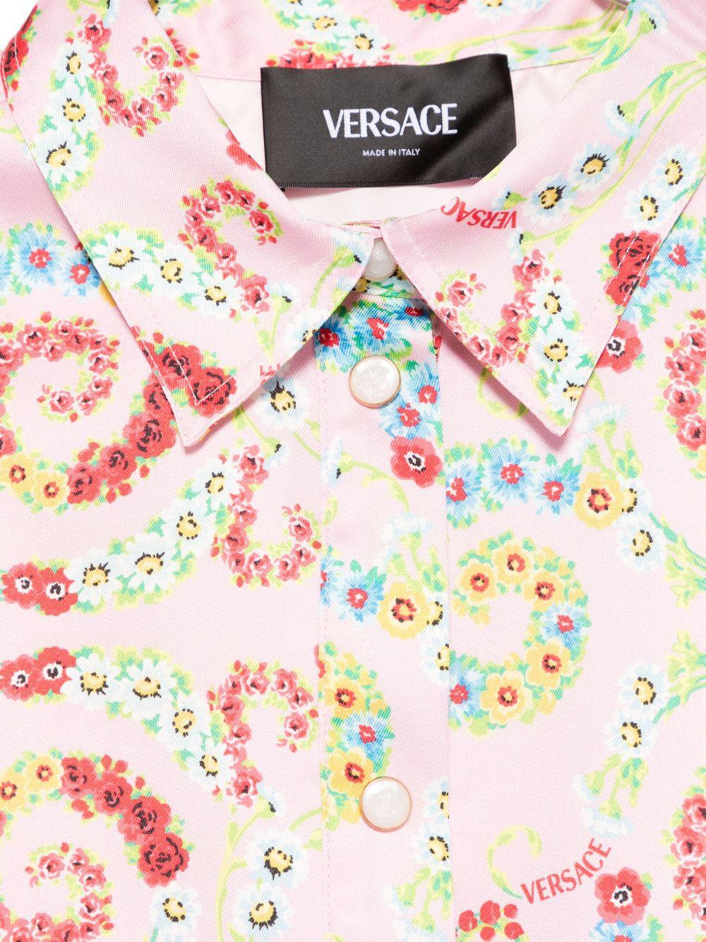 Giubbino per bambina Versace Kids rosa barocco flowers con orlo e polsini a coste - Image 3