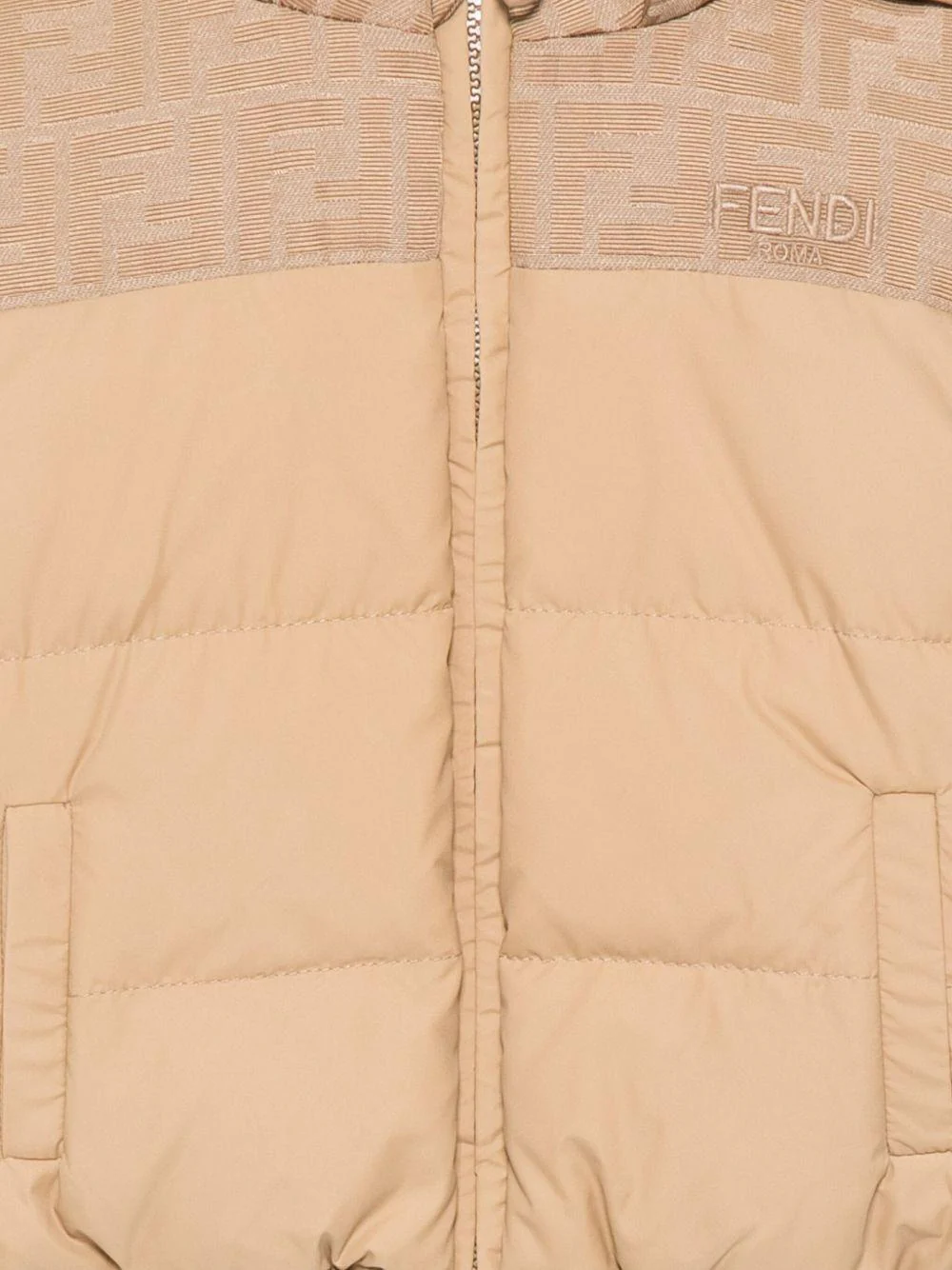 Giubbino per neonato Fendi Kids beige con dettaglio con logo FF - Image 3