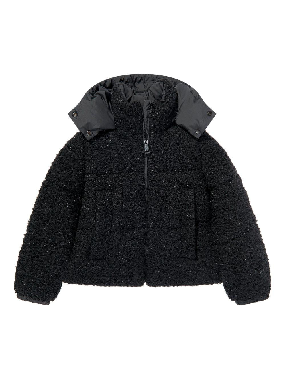 Giubbino Zambaga per bambina Moncler Enfant nero con texture teddy