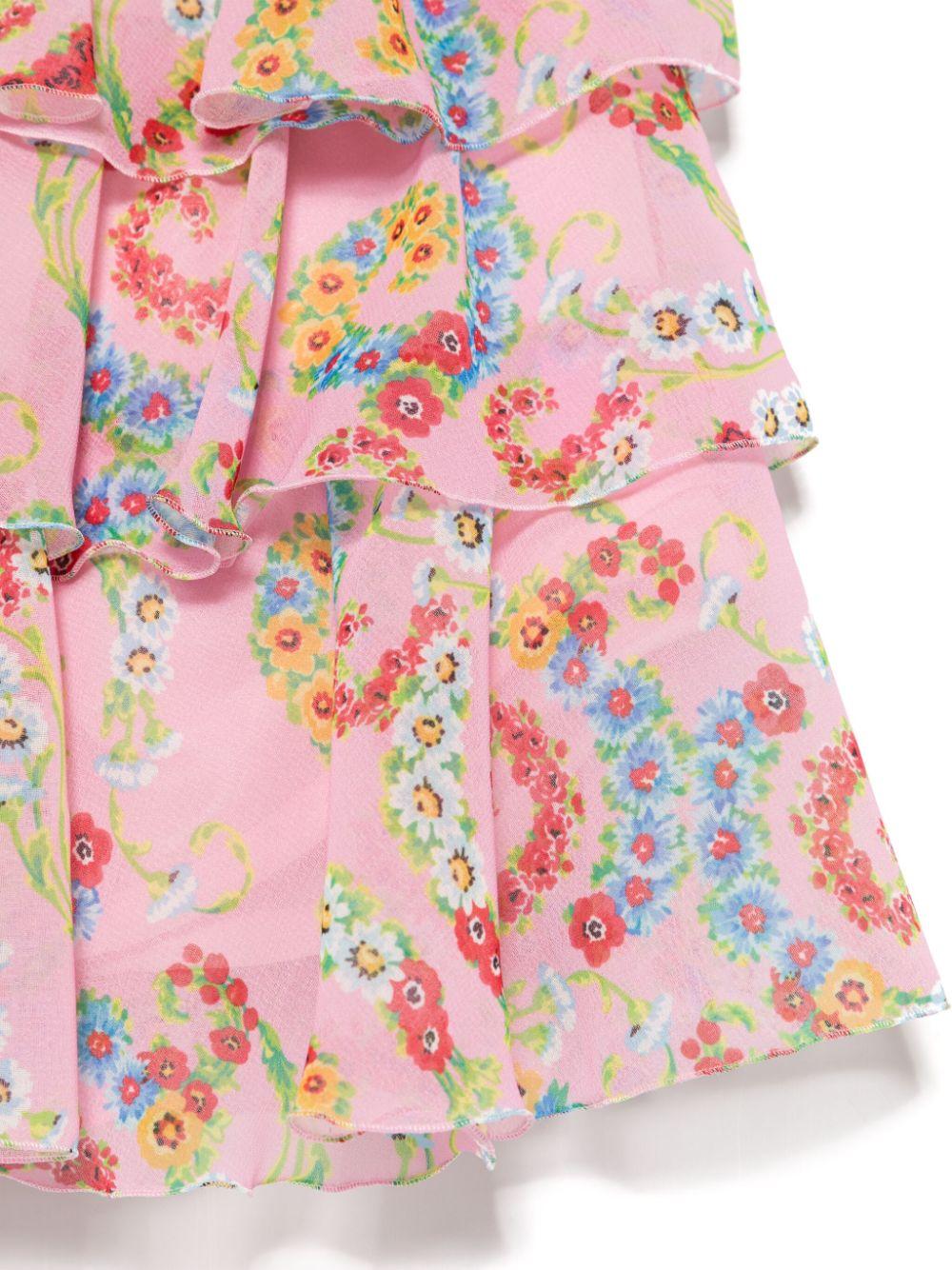 Gonna con stampa floreale per bambina Versace Kids rosa con cerniera - Image 2