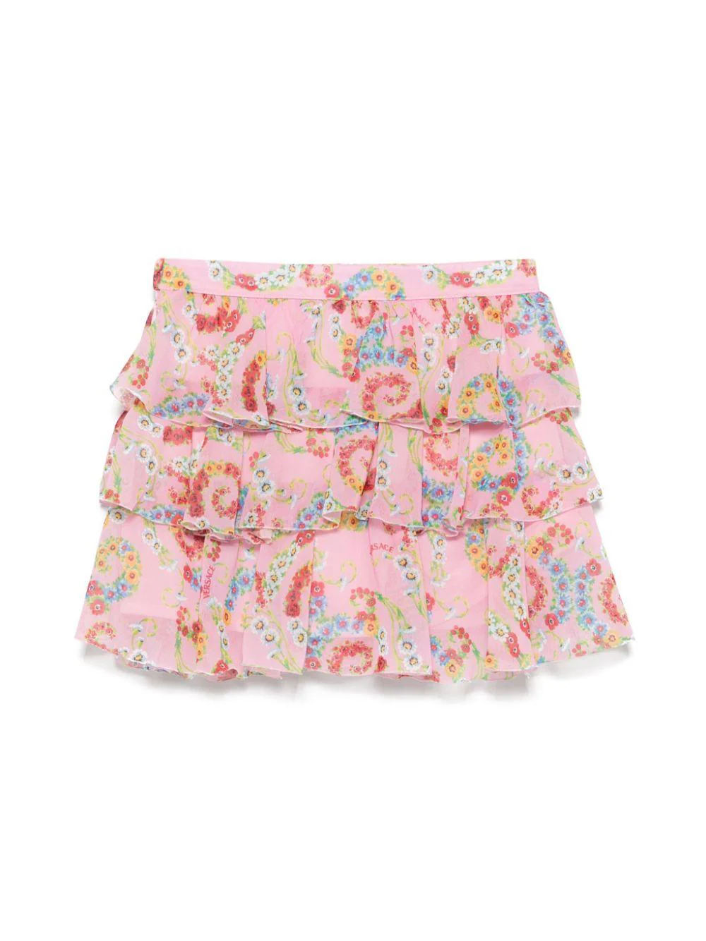 Gonna con stampa floreale per bambina Versace Kids rosa con cerniera - Image 3