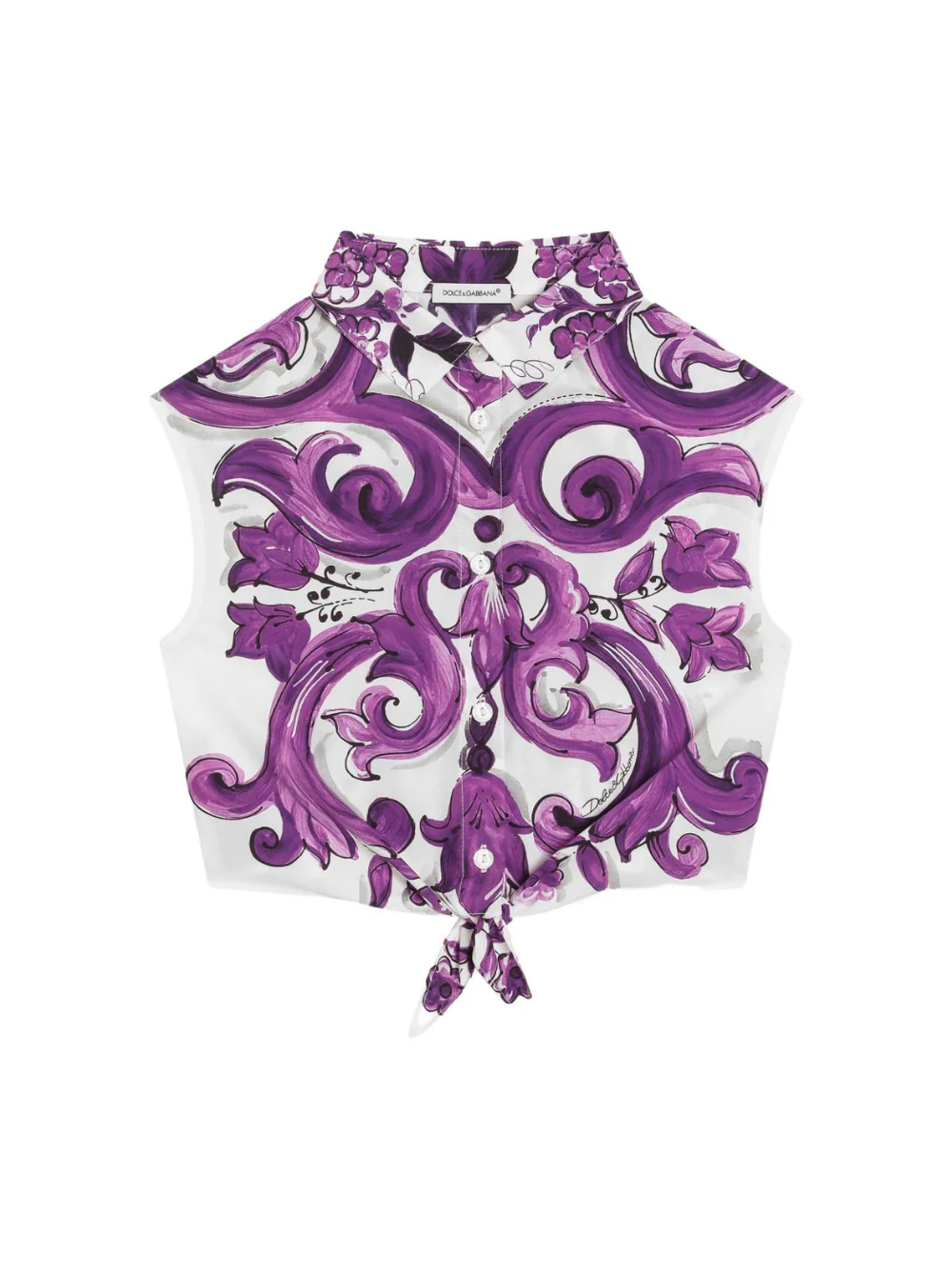 Gonna per bambina Dolce & Gabbana Kids viola in popeline con stampa maioliche