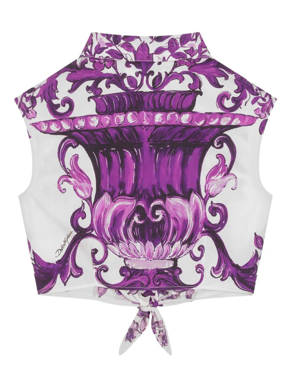 Gonna per bambina Dolce & Gabbana Kids viola in popeline con stampa maioliche - Image 2