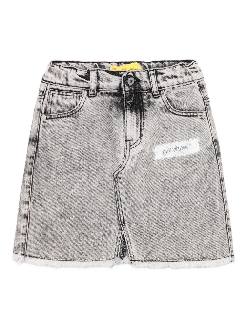 Gonna per bambina Off-White Kids grigio in denim con orlo sfrangiato