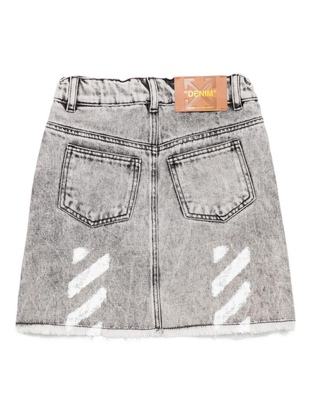 Gonna per bambina Off-White Kids grigio in denim con orlo sfrangiato - Image 3