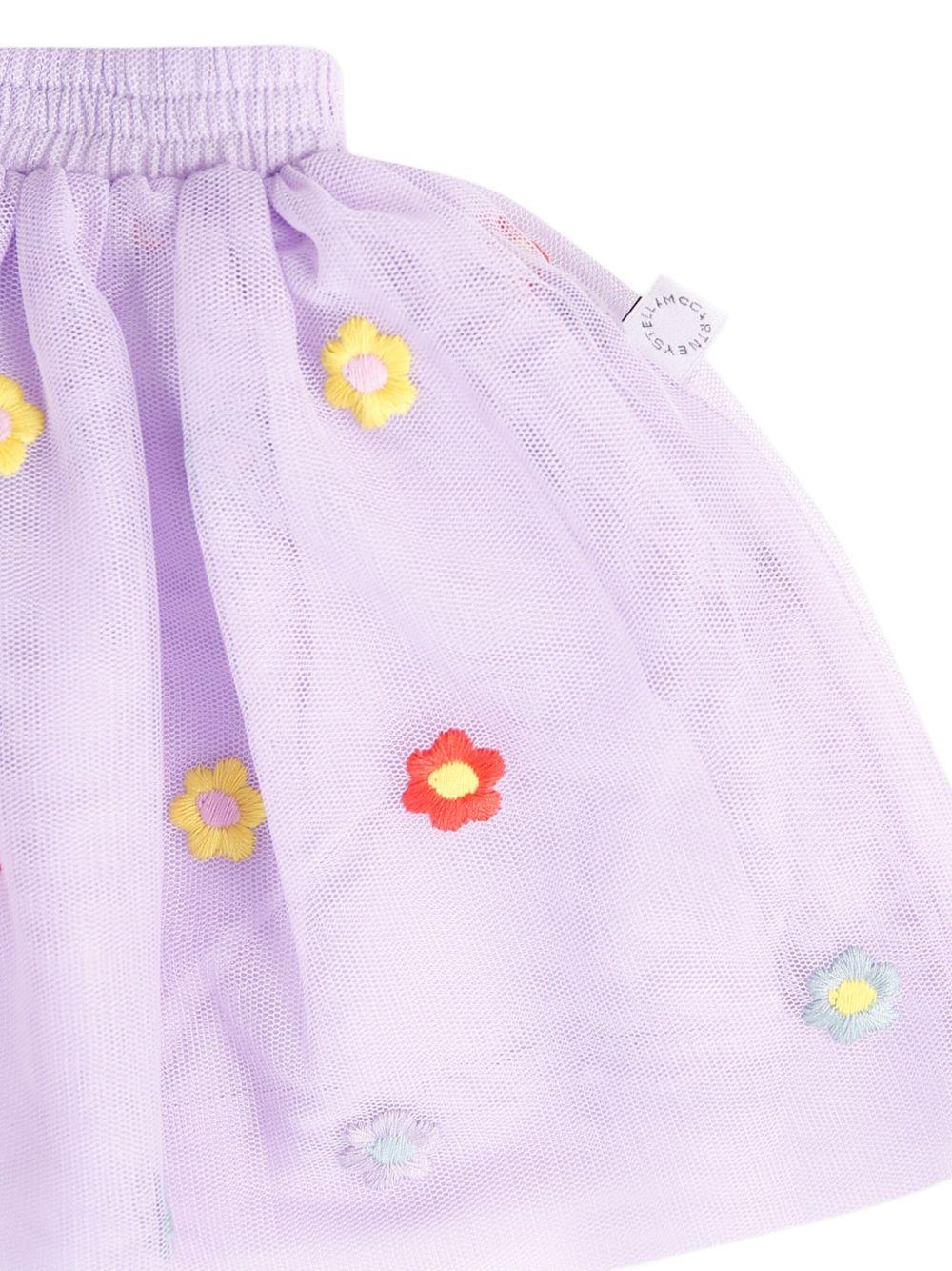 Gonna per neonata Stella McCartney Kids lilla in tulle con ricamo floreale - Image 3
