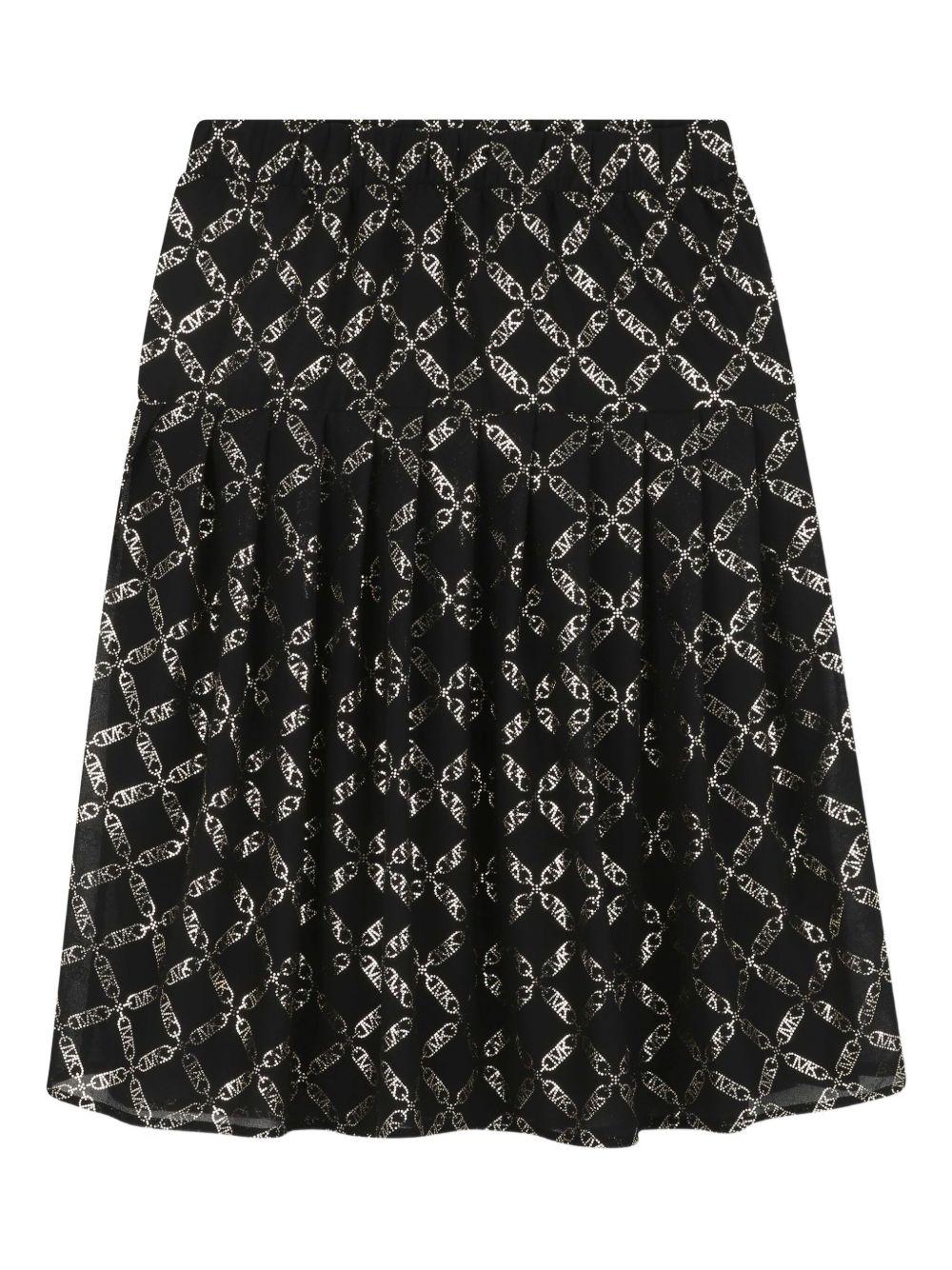 Gonna plissettata per bambina Michael Kors Kids nero con stampa MK Empire - Image 2