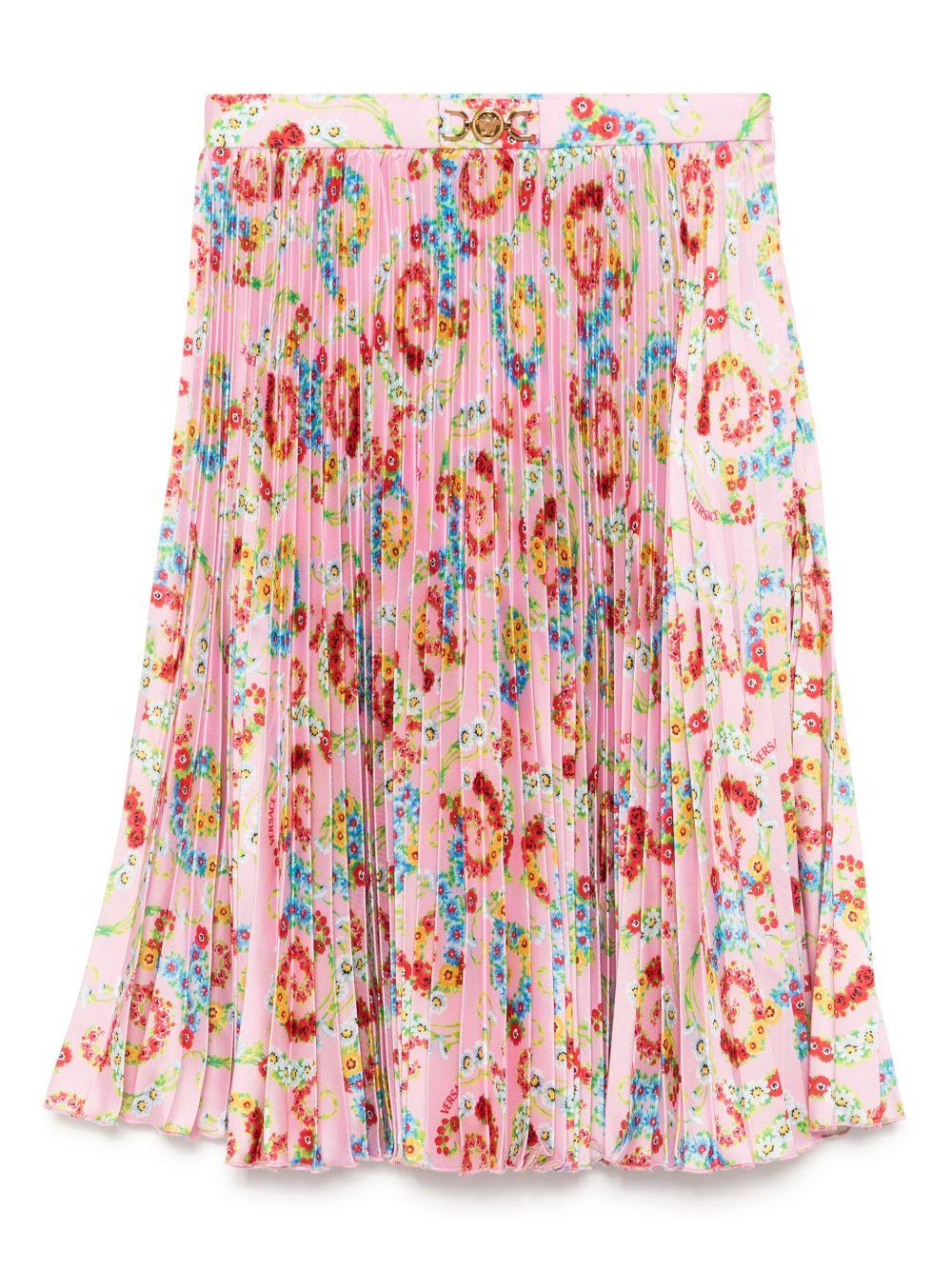 Gonna plissettata per bambina Versace Kids rosa a fiori