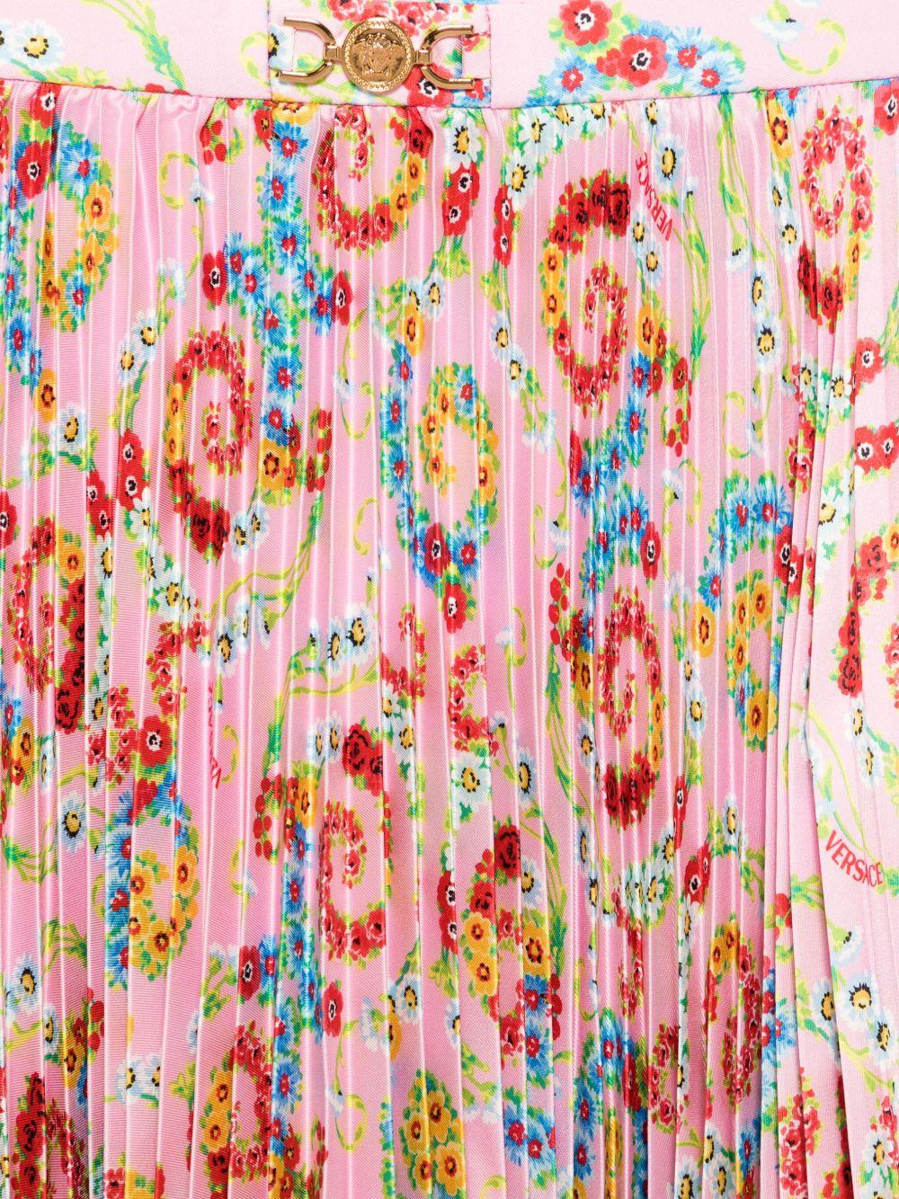 Gonna plissettata per bambina Versace Kids rosa a fiori - Image 2