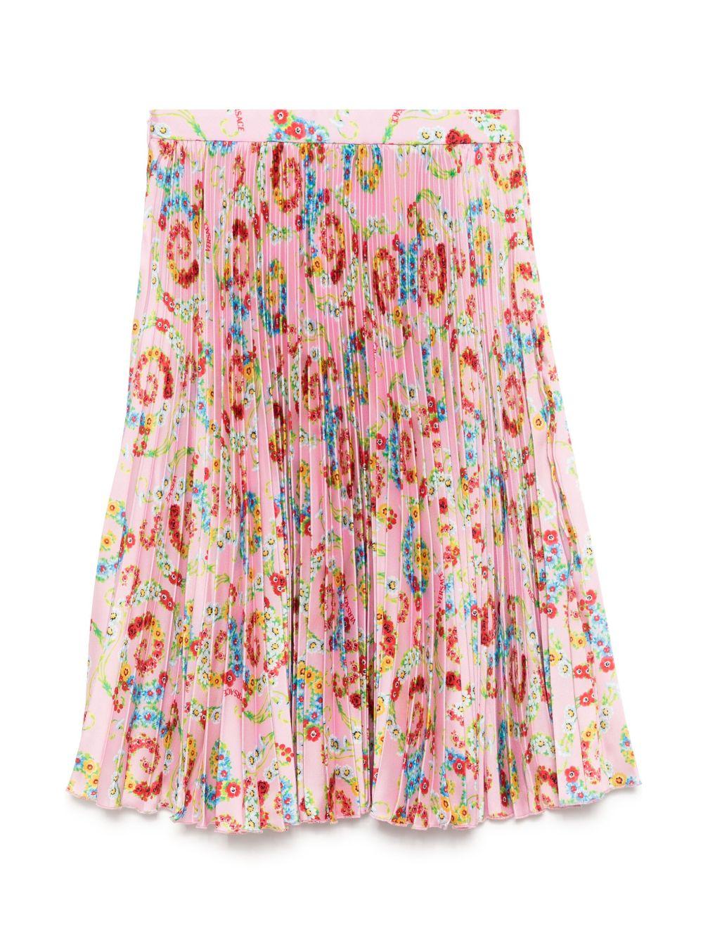Gonna plissettata per bambina Versace Kids rosa a fiori - Image 3