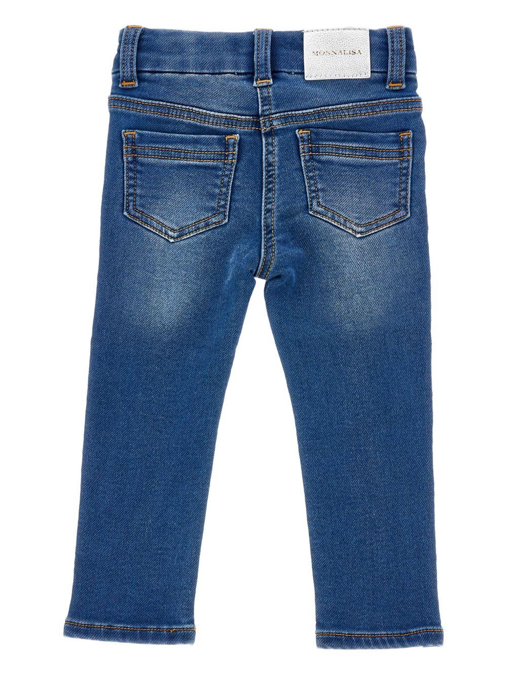 Jeans dritti per neonata Monnalisa in denim con stampa con fiocco - Image 2