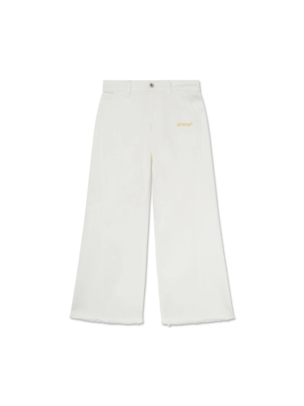 Jeans per bambina Off-White Kids Bookish bianco con orlo sfrangiato