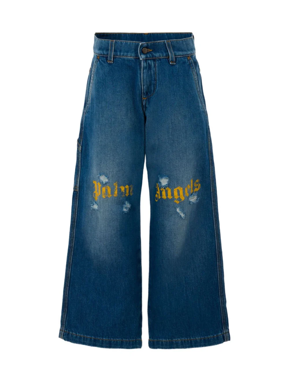 Jeans per bambina Palm Angels Kids in denim effetto vissuto con logo