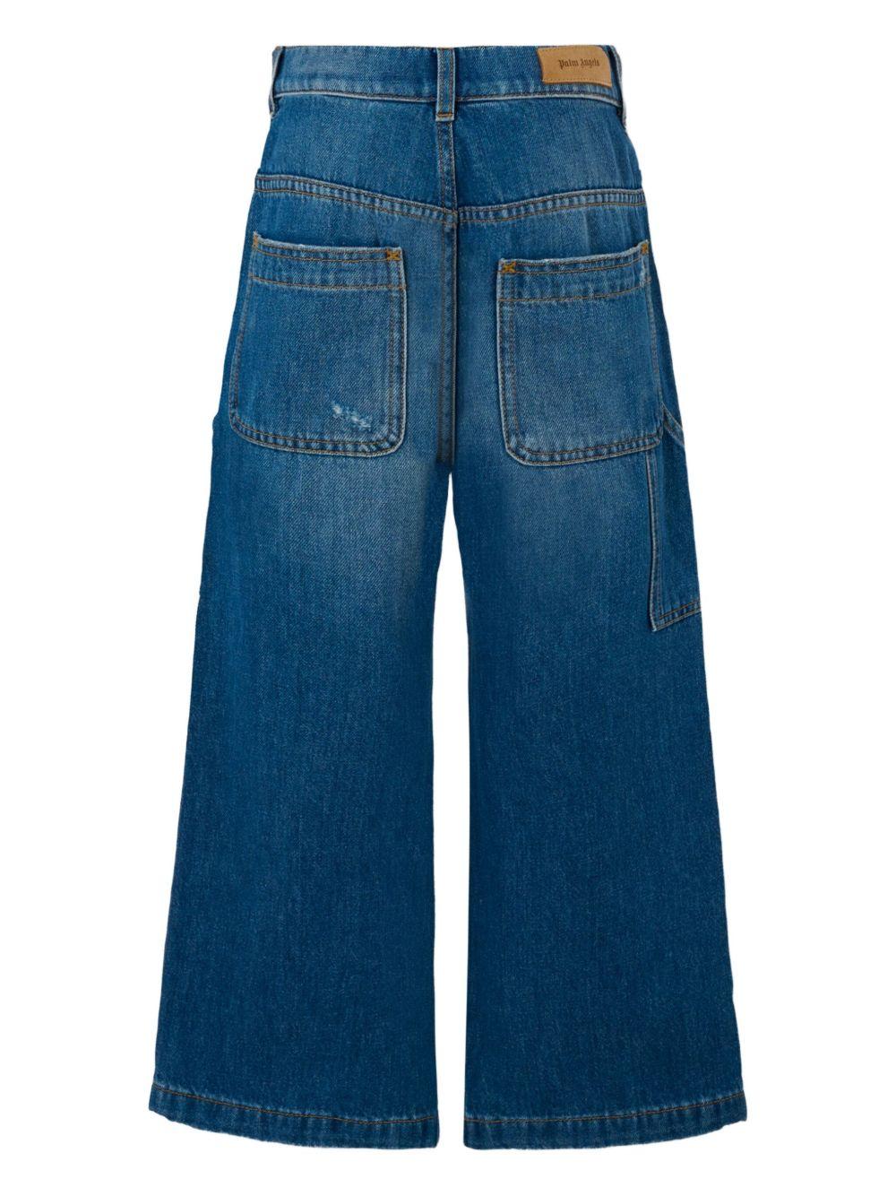 Jeans per bambina Palm Angels Kids in denim effetto vissuto con logo - Image 2