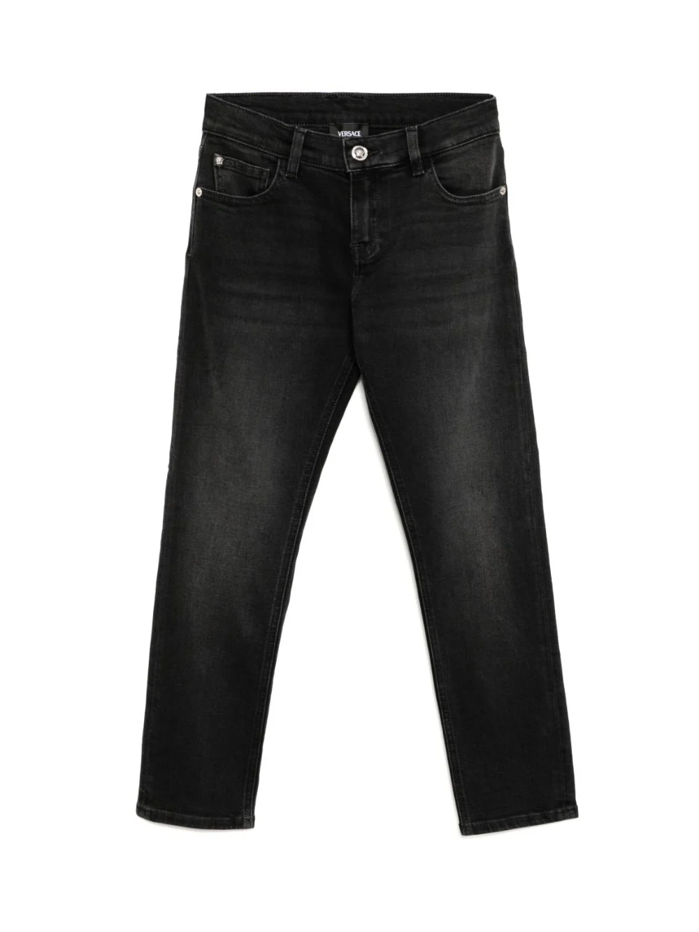 Jeans per bambina Versace Kids in denim nero modello dritto