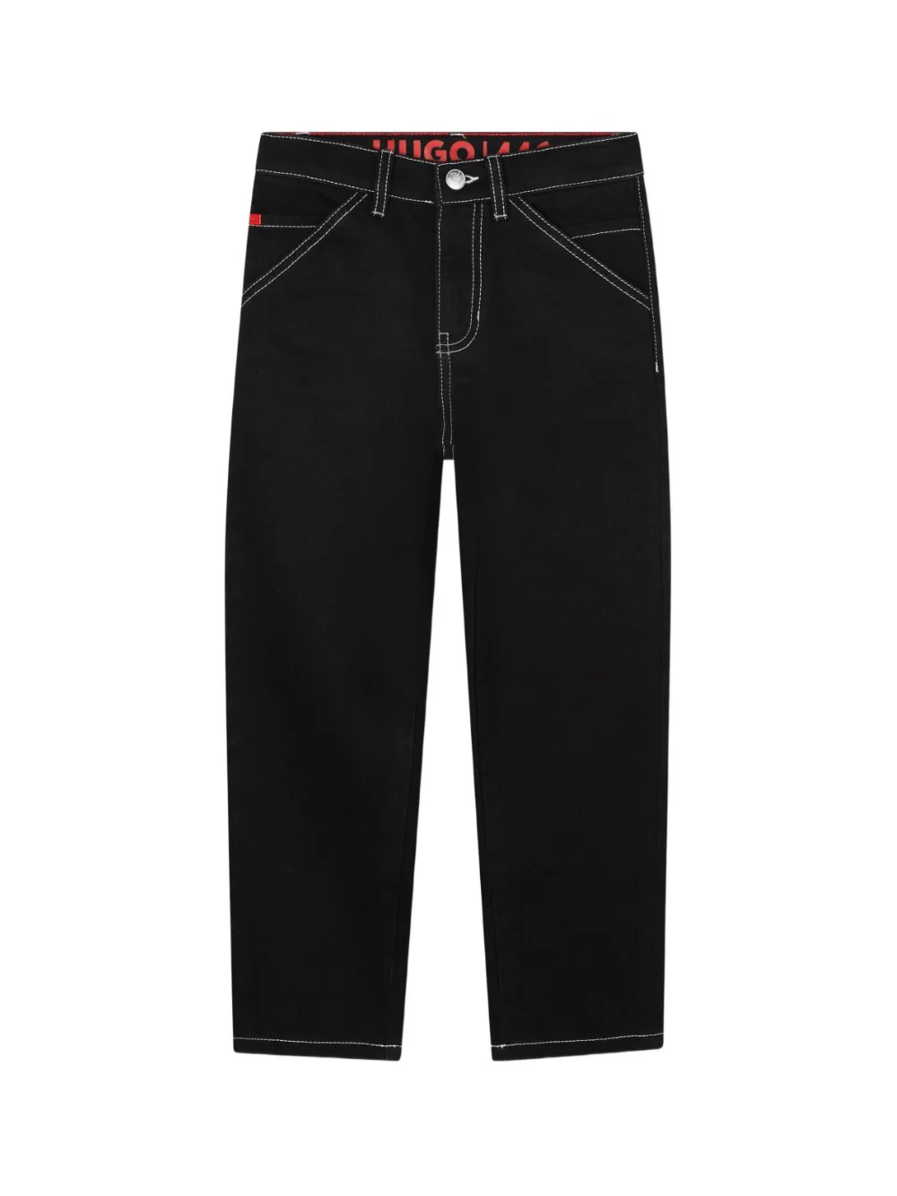 Jeans per bambino Hugo Kids neri con applicazione posteriore con logo