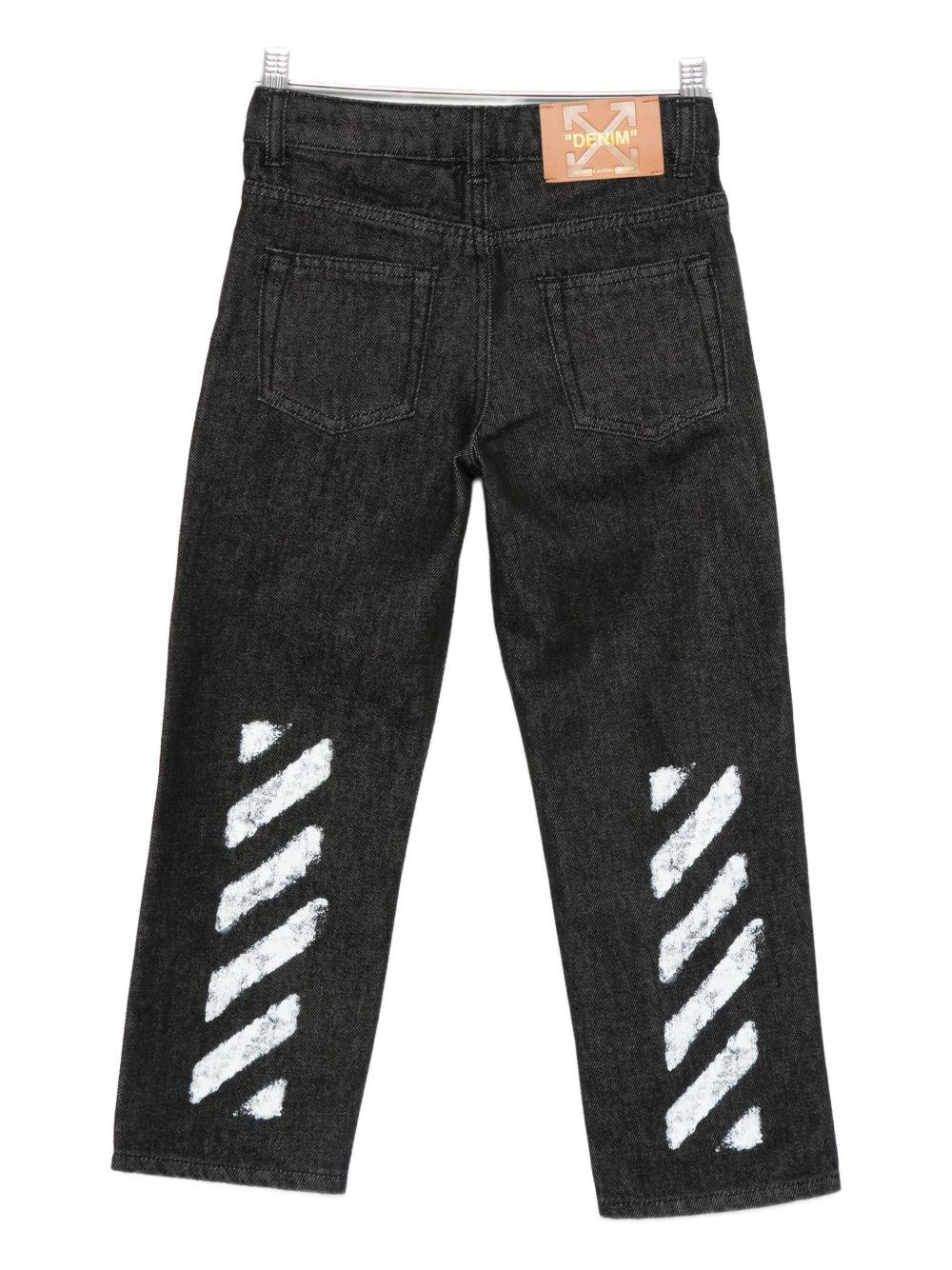 Jeans per bambino Off-White Kids nero in denim con toppa con logo - Image 2