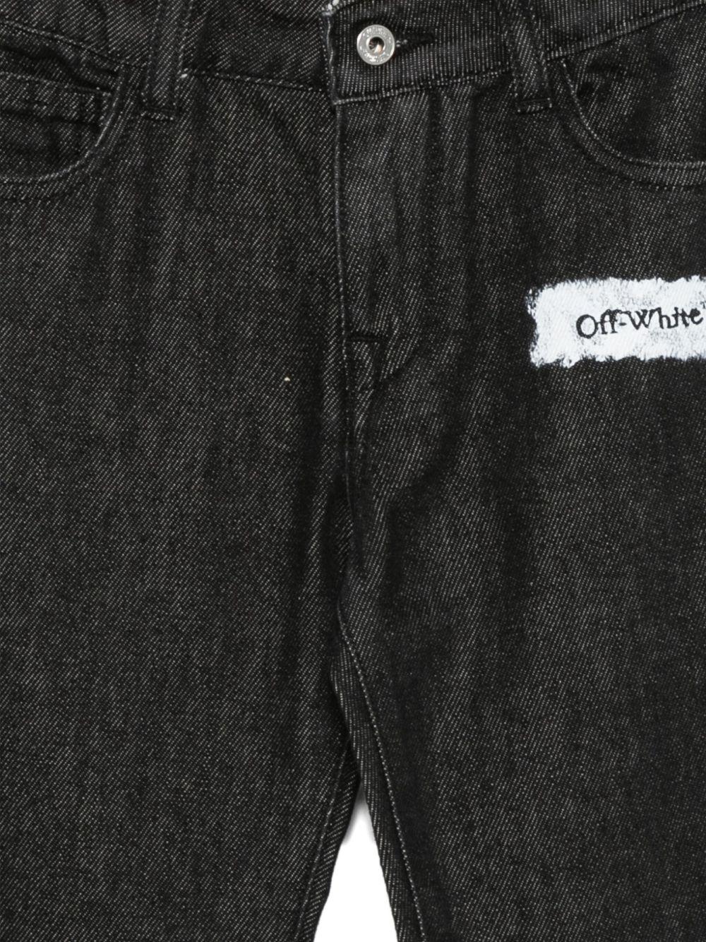 Jeans per bambino Off-White Kids nero in denim con toppa con logo - Image 3