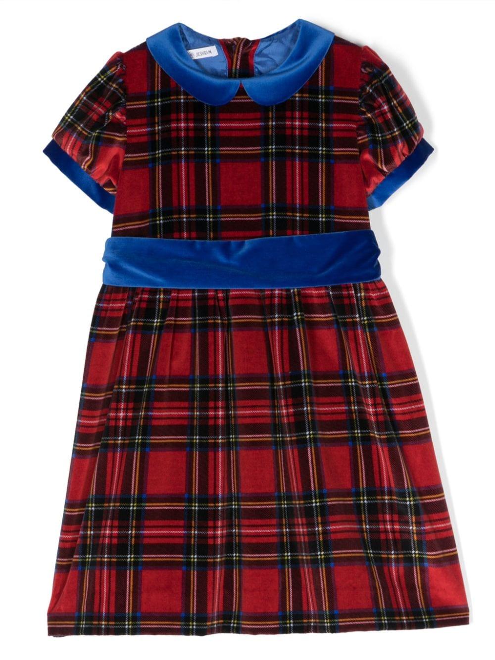Abito per bambina Jesurum Baby rosso svasato con motivo a quadri tartan